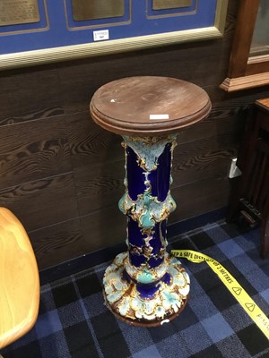 Lot 225 - A MAJOLICA PLANT PEDESTAL