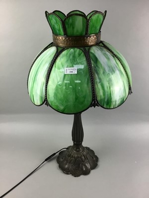 Lot 226 - AN ART NOUVEAU STYLE BRONZED TABLE LAMP AND FIVE OTHER LAMPS
