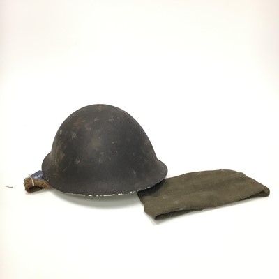 Lot 1393 - A BRITISH WWII TIN HAT ALONG WITH OTHER HATS