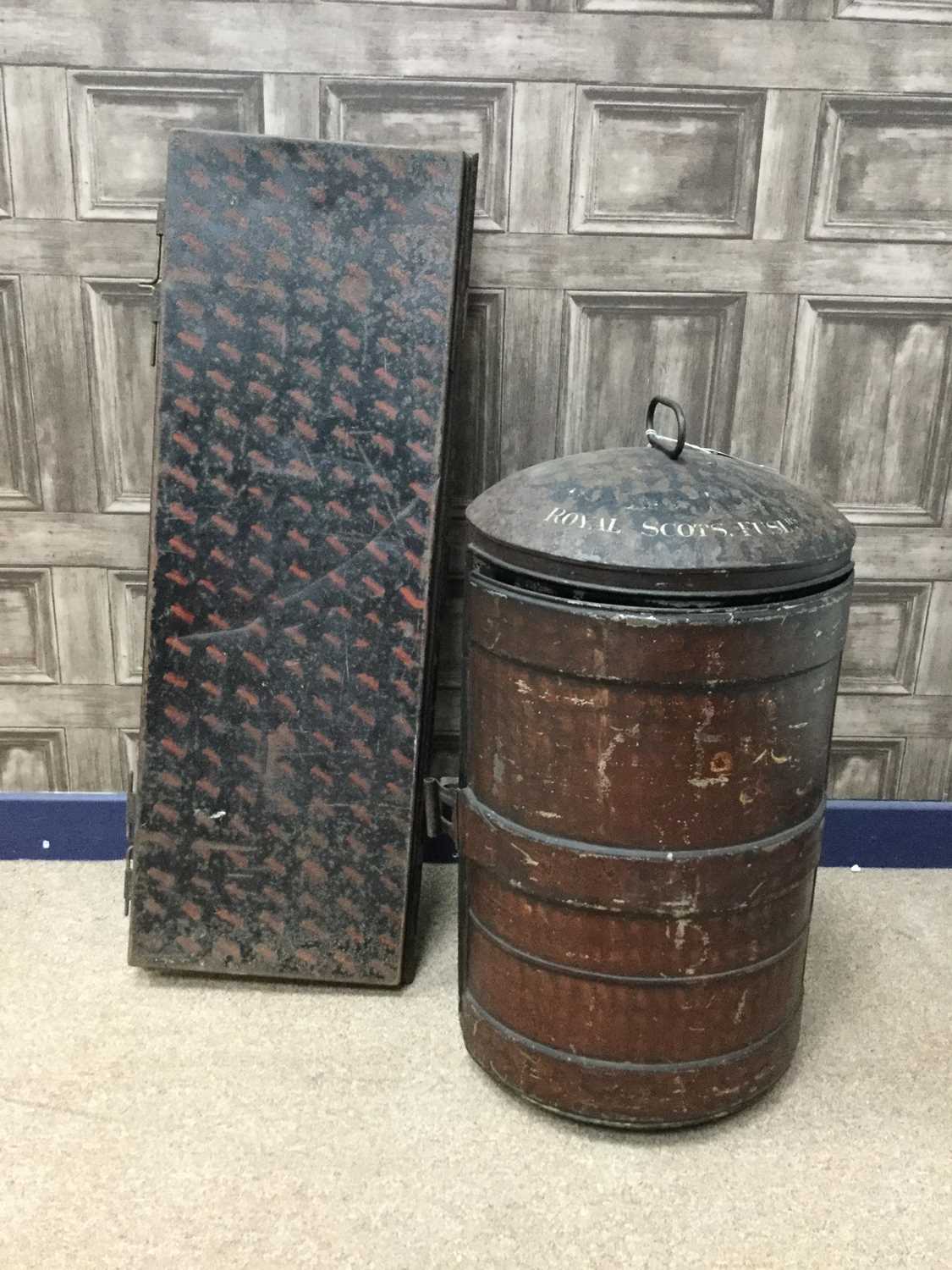 Lot 1394 - A JAPANNED TIN BEARSKIN CASE AND ANOTHER