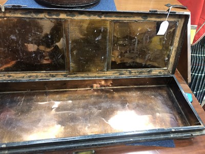 Lot 1394 - A JAPANNED TIN BEARSKIN CASE AND ANOTHER