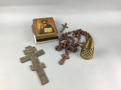 Lot 235 - THREE 20TH CENTURY RELIGIOUS ICONS, ALONG WITH OTHER ITEMS