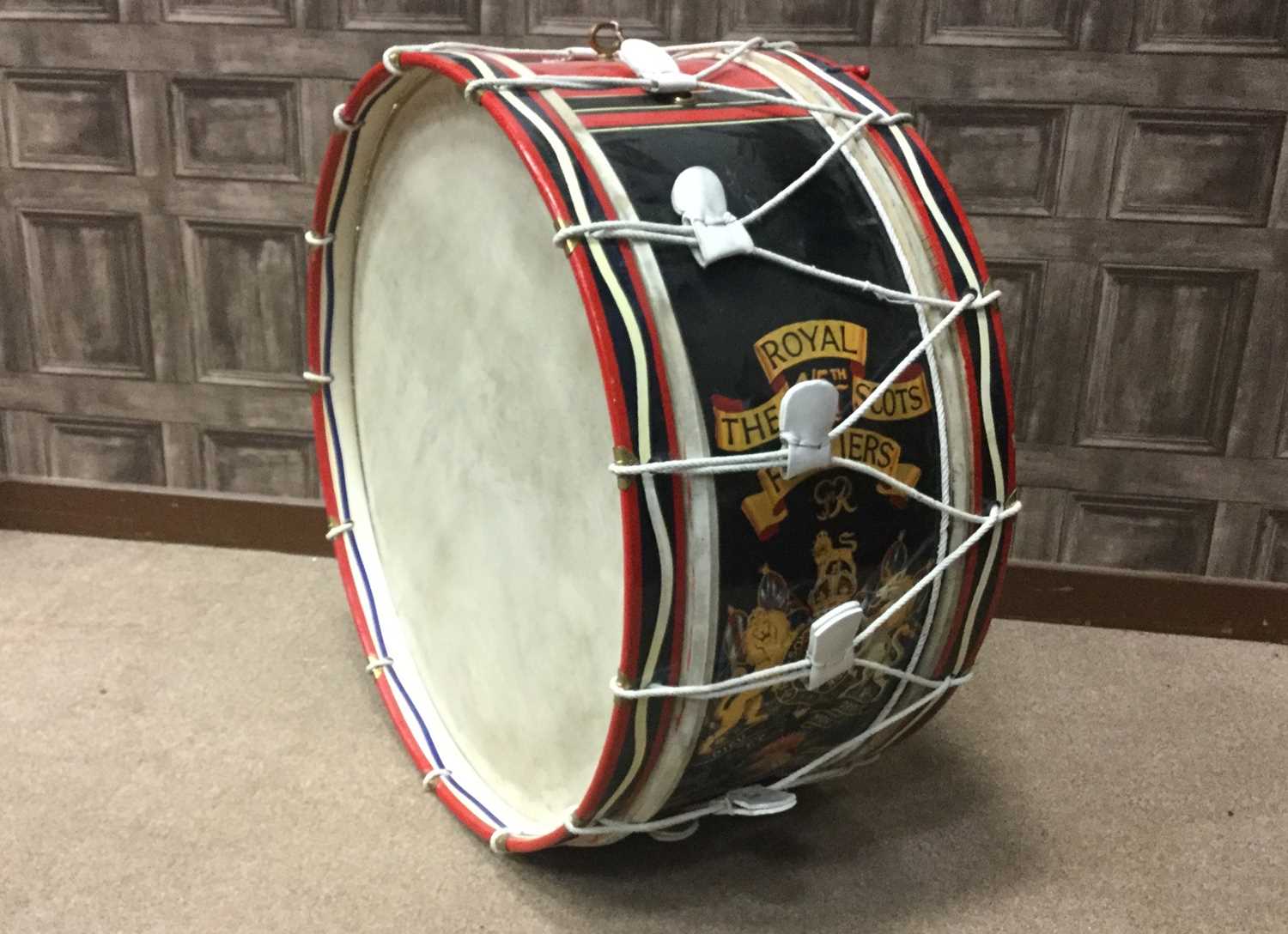 Lot 1403 - A 4/5TH BN. THE ROYAL SCOTS FUSILIERS BASS DRUM