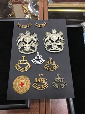Lot 1409 - A LOT OF TWO METAL HELMET BADGES AND OTHER ITEMS