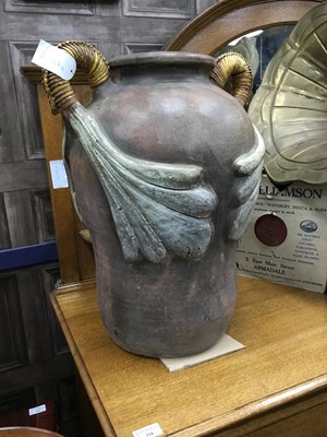 Lot 246 - A LARGE WATER VESSEL AND A MARBLE EFFECT PEDESTAL