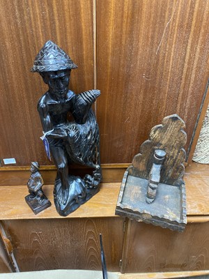 Lot 221 - A PAIR OF CARVED WOOD WALL BRACKETS, WOOD FIGURES AND OTHER OBJECTS