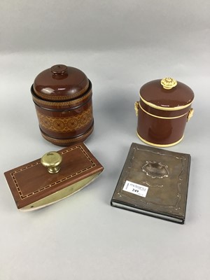 Lot 249 - A SILVER FRONTED ADDRESS BOOK, A BLOTTER, TOBACCO JARS AND OTHER ITEMS