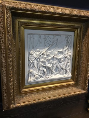 Lot 251 - A REPRODUCTION COMPOSITION RELIEF DECORATED PANEL