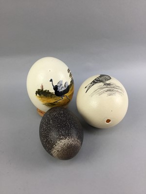 Lot 255 - A LOT OF TWO OSTRICH EGGS ALONG WITH ANOTHER
