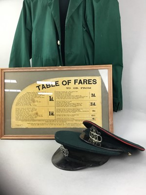 Lot 67 - A GLASGOW CORPORATION TRAM CONDUCTOR'S UNIFORM ALONG WITH A FARE CHART