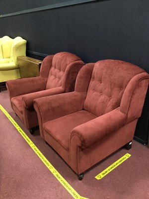 Lot 53 - A PAIR OF MODERN UPHOLSTERED ARMCHAIRS