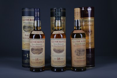 Lot 1302 - GLENMORANGIE 18, 15 AND 10 YEARS OLD