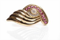 Lot 233 - UNUSUAL EIGHTEEN CARAT GOLD RUBY AND DIAMOND...