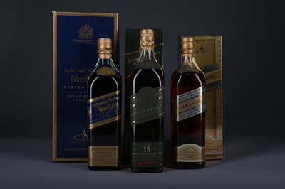 Lot 1305 - JOHNNIE WALKER BLUE LABEL, GOLD LABEL AGED 18 YEARS AND PURE MALT AGED 15 YEARS