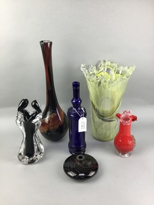 Lot 316 - A LOT OF FIVE GLASS VASES AND A BOTTLE