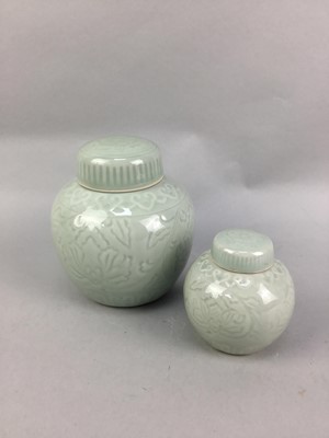 Lot 315 - A LOT OF TWO CELADON GINGER JARS