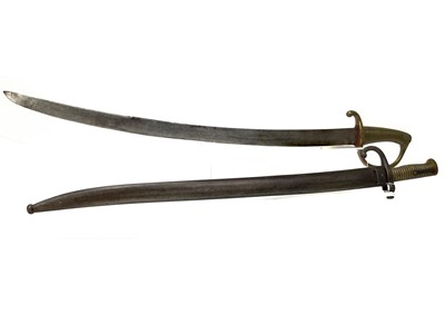 Lot 1479 - A VICTORIAN SABRE ALONG WITH A FRENCH BAYONET