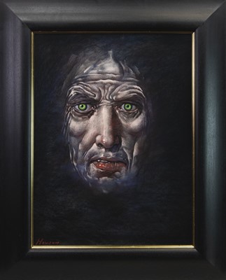 Lot 656 - GREEN EYES, A PASTEL BY PETER HOWSON