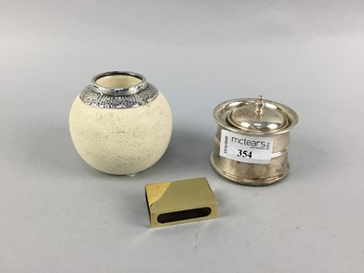 Lot 354 - A SILVER CYLINDRICAL INKWELL AND OTHERS