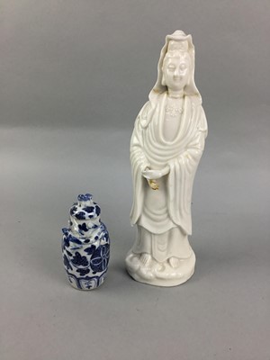 Lot 164 - A CHINESE CERAMIC FIGURE OF A DEITY ALONG WITH OTHER CERAMICS