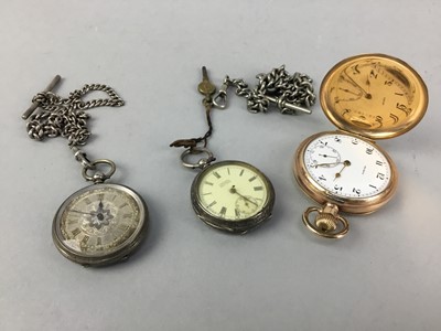 Lot 167 - A LOT OF TWO SILVER CASED FOB WATCHES AND OTHERS