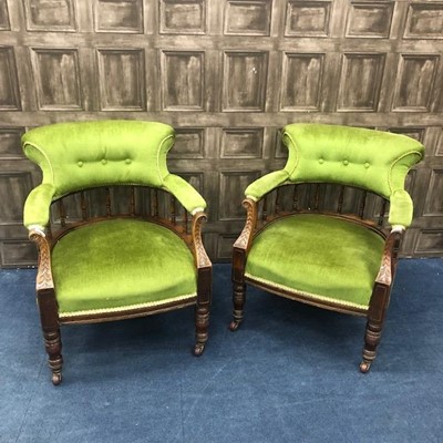 Lot 423 - A PAIR OF VICTORIAN TUB CHAIRS