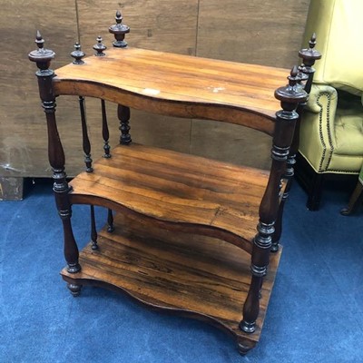 Lot 413 - A VICTORIAN ROSEWOOD THREE TIER WHATNOT