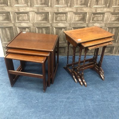 Lot 426 - A NEST OF THREE MAHOGANY TABLES AND ANOTHER NEST OF TABLES