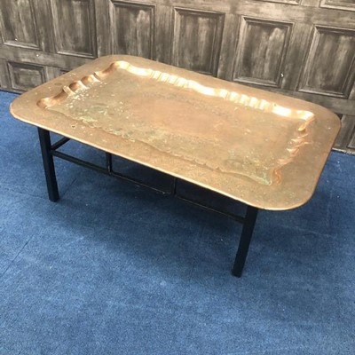 Lot 416 - A 20TH CENTURY COFFEE TABLE WITH COPPER TOP