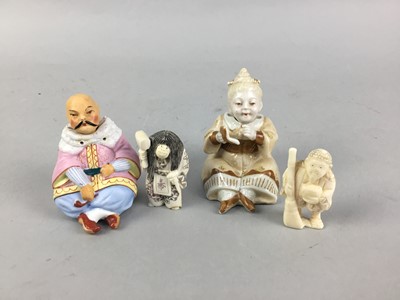 Lot 173 - A LOT OF TWO NETSUKES AND TWO BISQUE PORCELAIN FIGURES