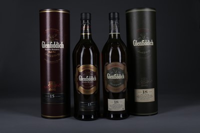 Lot 1365 - ONE LITRE OF GLENFIDDIICH AGED 18 YEARS AND 15 YEARS