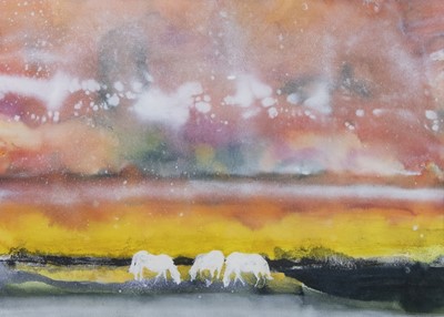Lot 126 - THREE WHITE HORSES, A WATERCOLOUR BY JAMES SPENCE