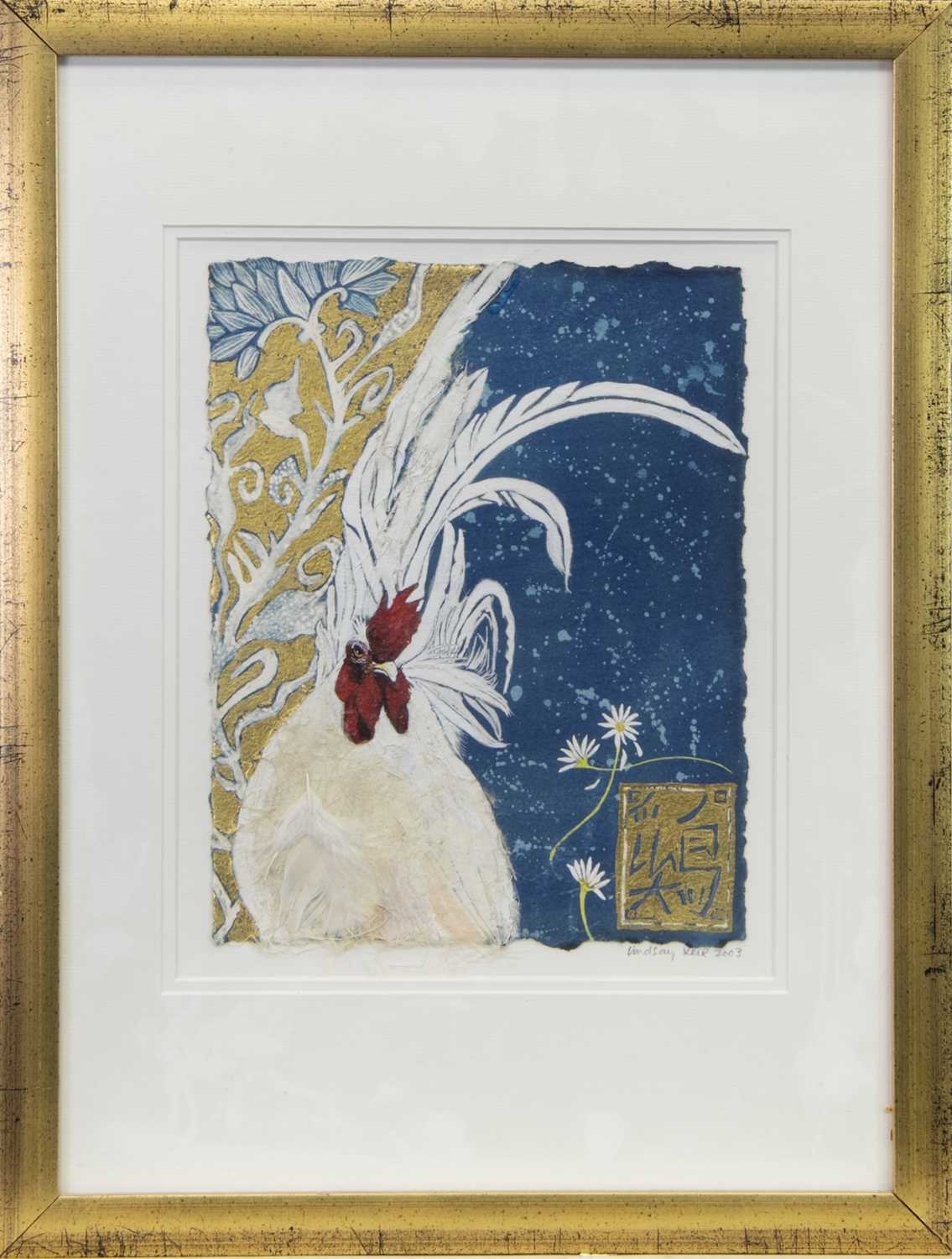Lot 8 - JAPANESE WHITE, A MIXED MEDIA AND GOLD LEAF BY LINDSAY J KEIR