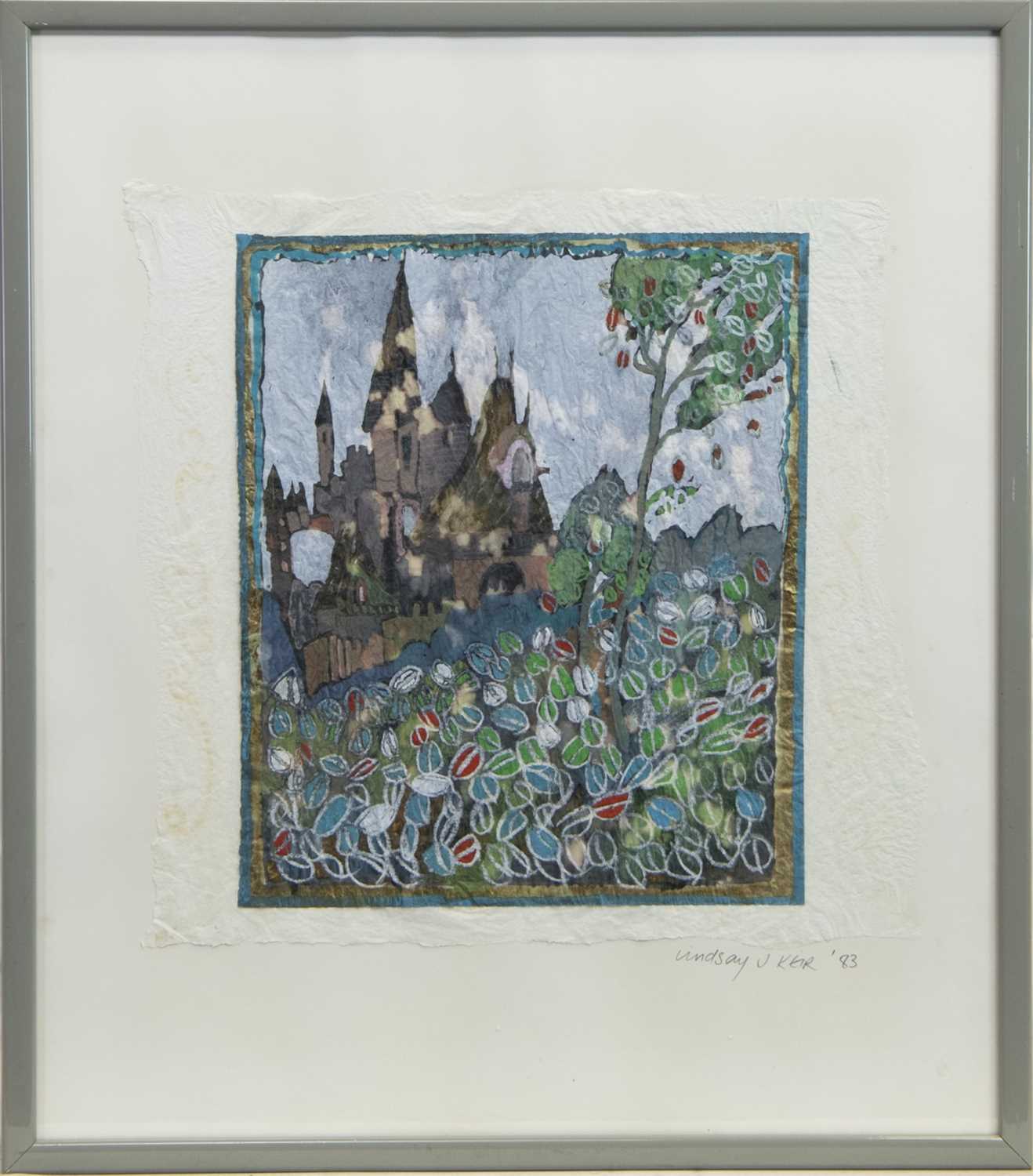 Lot 10 - TURRETS, A GOUACHE ON PAPER BY LINDSAY J KEIR
