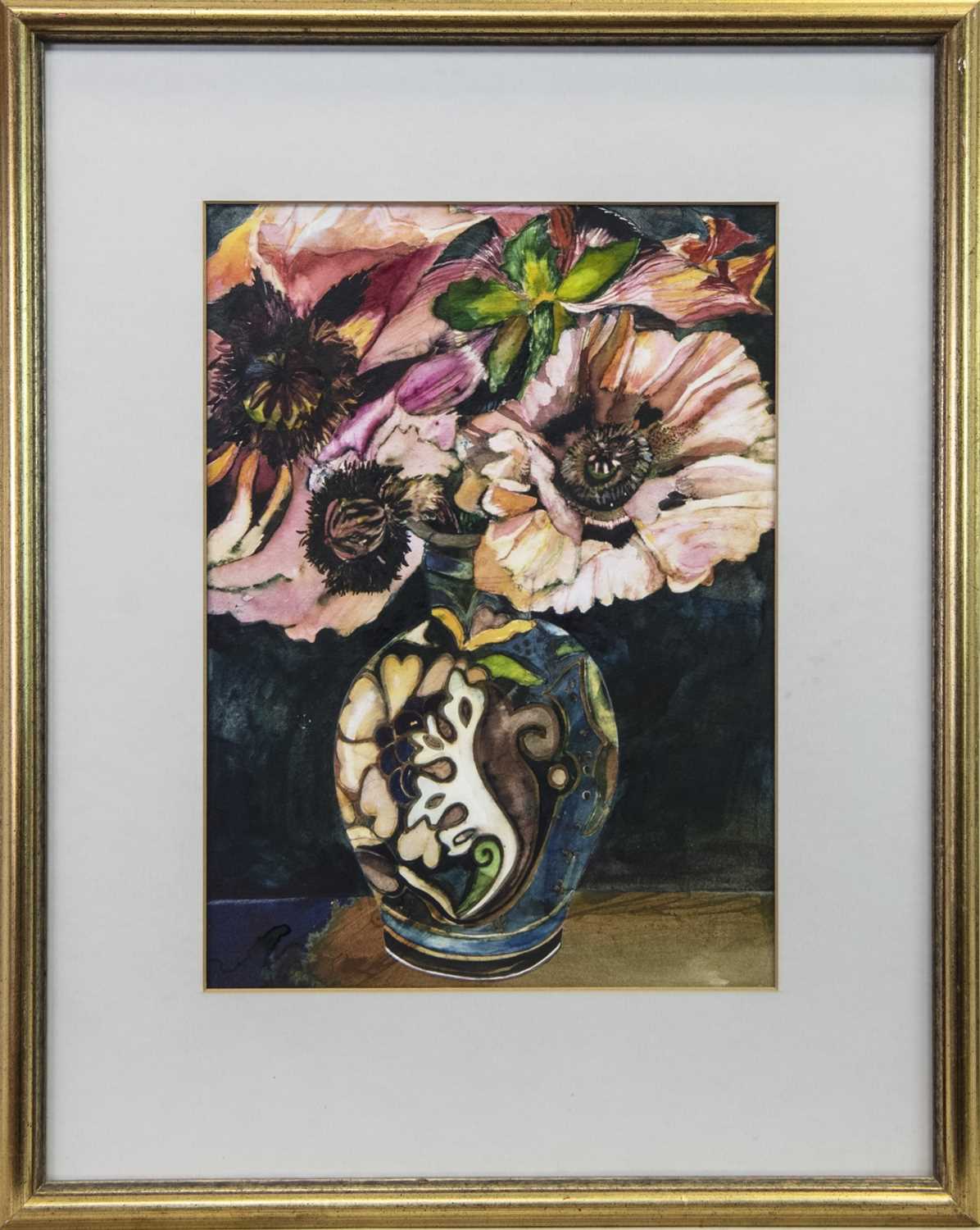Lot 11 - VASE WITH FLOWERS, A GOUACHE BY LINDSAY J KEIR