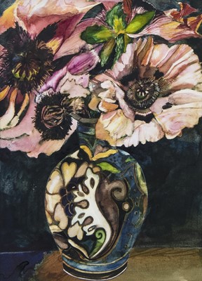 Lot 11 - VASE WITH FLOWERS, A GOUACHE BY LINDSAY J KEIR