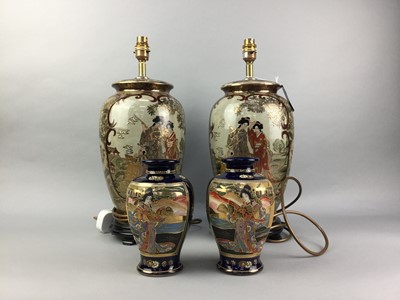 Lot 474 - A PAIR OF JAPANESE SATSUMA TABLE LAMPS AND TWO VASES