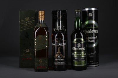 Lot 1383 - JOHNNIE WALKER PURE MALT AGED 15 YEARS, POIT DHUBH 12 YEARS OLD, AND GLENLEVEN 12 YEARS OLD