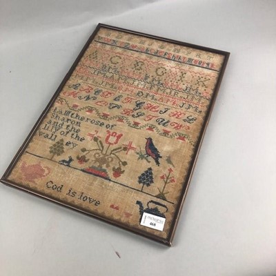 Lot 468 - A 19TH CENTURY NEEDLEWORK SAMPLER