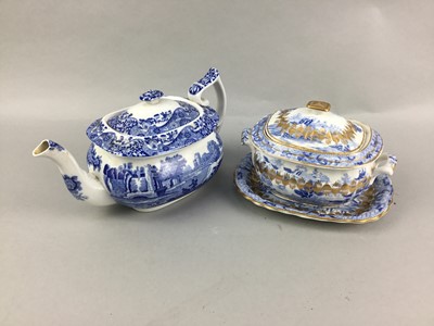 Lot 470 - A COPELAND BLUE AND WHITE TEA POT AND OTHER CERAMICS