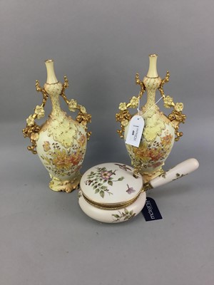 Lot 488 - A PAIR OF AUSTRIAN GILT DECORATIVE VASES AND OTHER CERAMICS