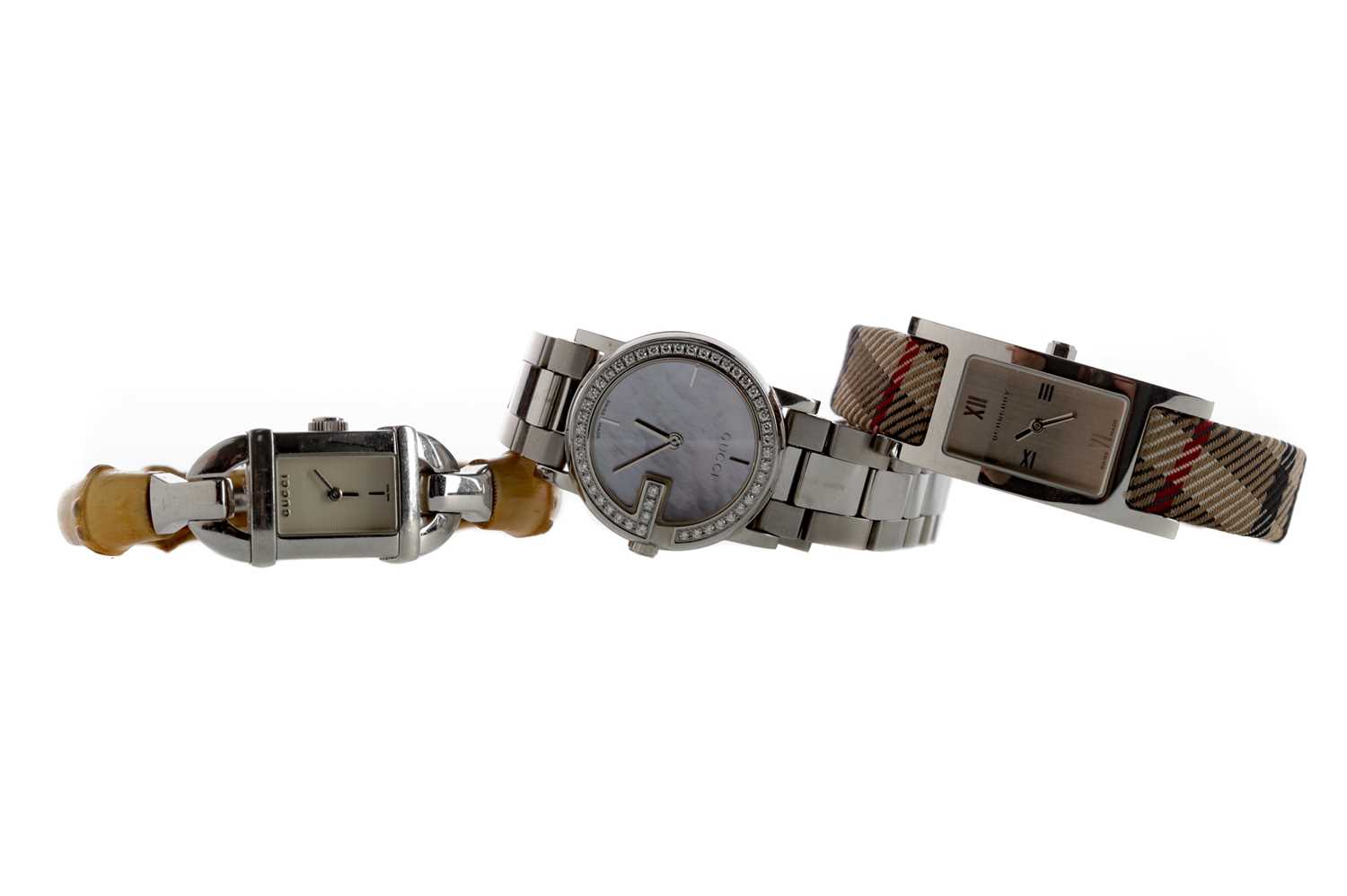 Lot 943 - TWO GUCCI WATCHES AND A BURBERRY WATCH
