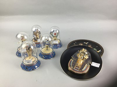 Lot 499 - FIVE MODERN EGYPTIAN REVIVAL STATUETTES AND THREE PLATES