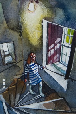 Lot 644 - CARLA ON THE STAIRS, A WATERCOLOUR BY BRYAN EVANS