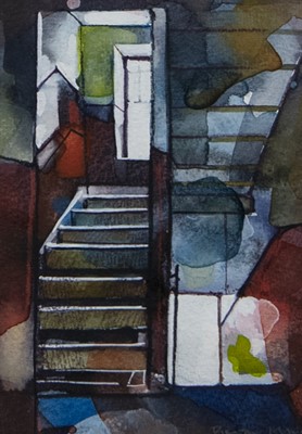 Lot 645 - RED & BLUE, A WATERCOLOUR BY BRYAN EVANS