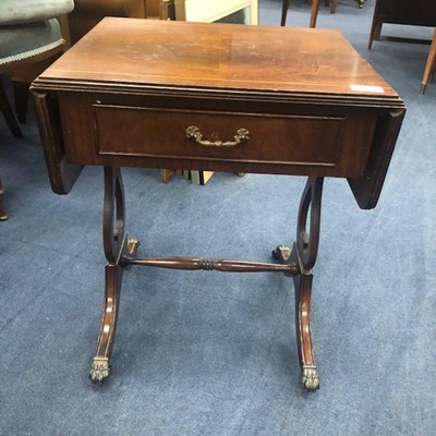 Lot 587 - A MAHOGANY SOFA TABLE AND A TWO TIER OCCASIONAL TABLE