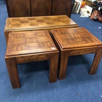 Lot 588 - A MODERN OAK COFFEE TABLE AND A PAIR OF MATCHING OCCASIONAL TABLES