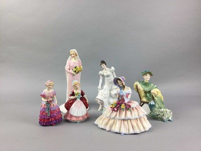 Lot 596 - A ROYAL DOULTON FIGURE OF 'THE BRIDE' ALONG WITH FIVE OTHER ROYAL DOULTON FIGURES