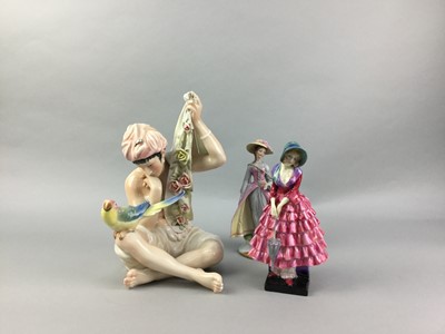 Lot 599 - A ROYAL DOULTON FIGURE OF 'PRISCILLA' AND TWO OTHER CERAMIC FIGURES