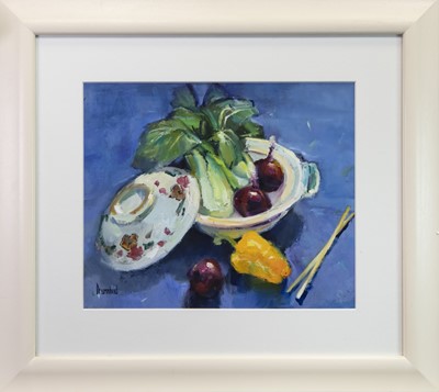Lot 731 - STILL LIFE OF VEGETABLES, AN OIL BY MARION DRUMMOND